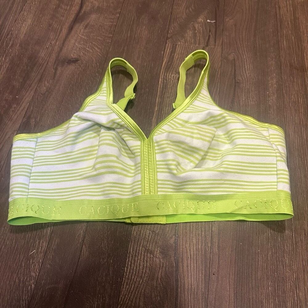Cacique Lace lime green striped jersey wireless 42DD bra